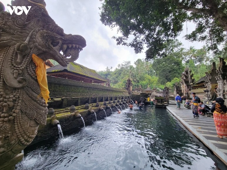 Dãy vòi nước thiêng trong hồ thanh tẩy tại đền Tirta Empul