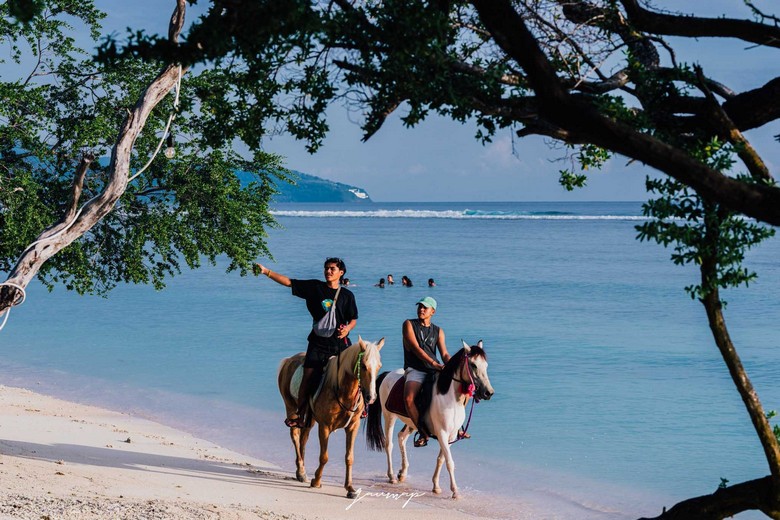 Xe ngựa cidomo trên đường cát trắng đảo Gili Trawangan